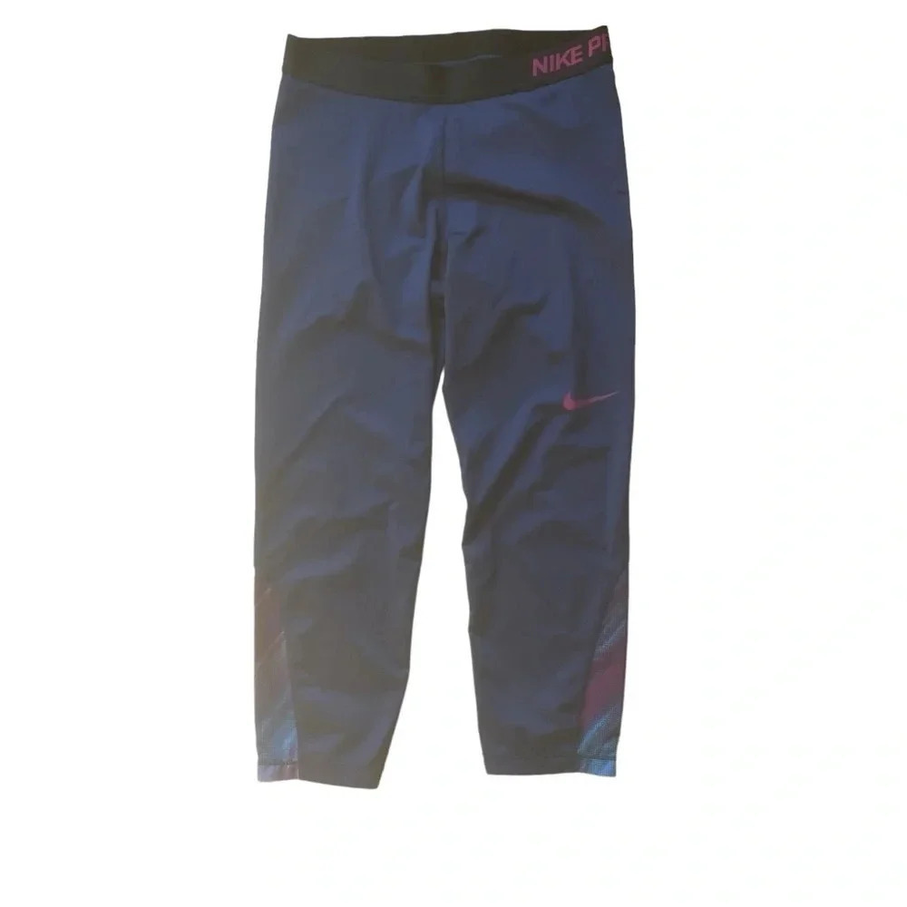 Nike Pro Dri-Fit Compression Capri Workout Leggings Pink Blue Size Large